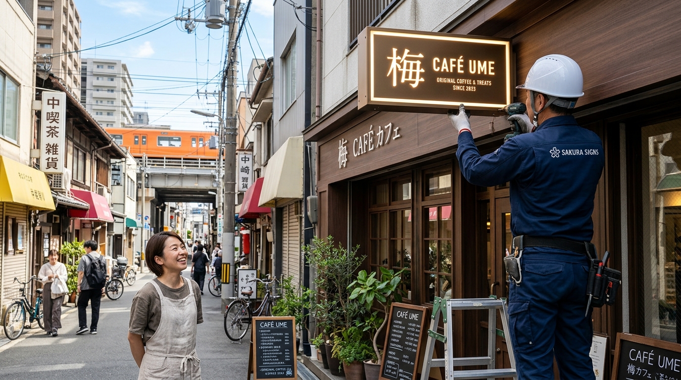 大阪の看板製作・施工風景